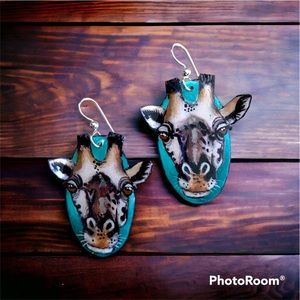 Handpainted giraffes realistic earrings lightweight OOAK sterling wires